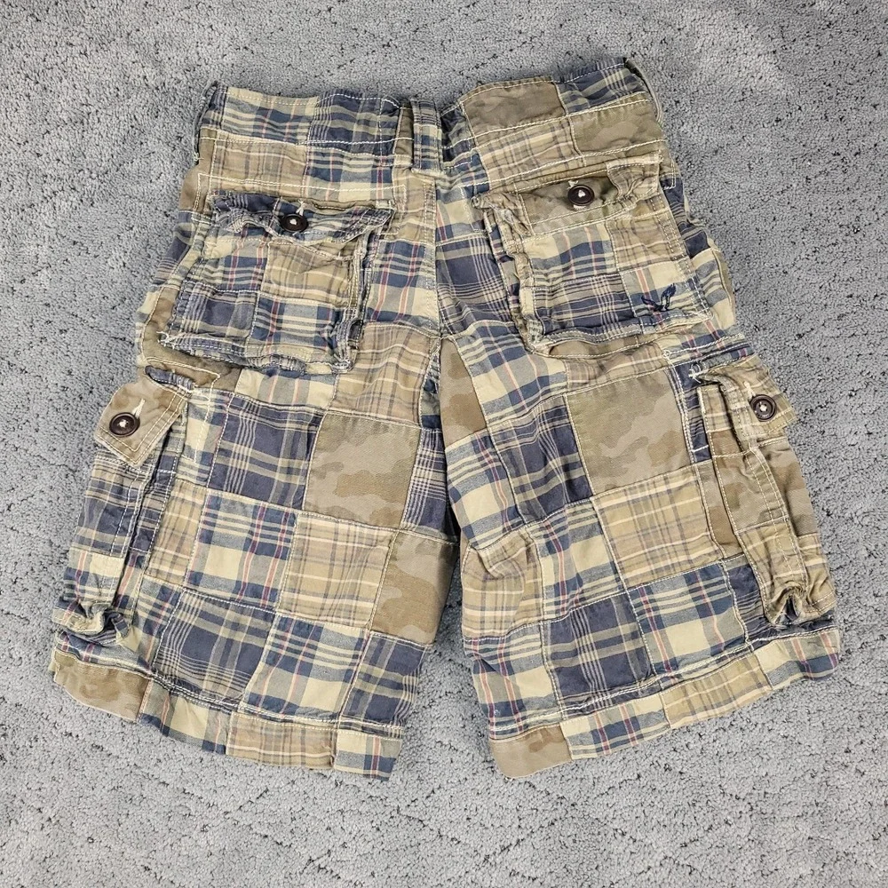 American Eagle Cargo Shorts Mens 26 Plaid Classic Length Relaxed Grunge Skater
